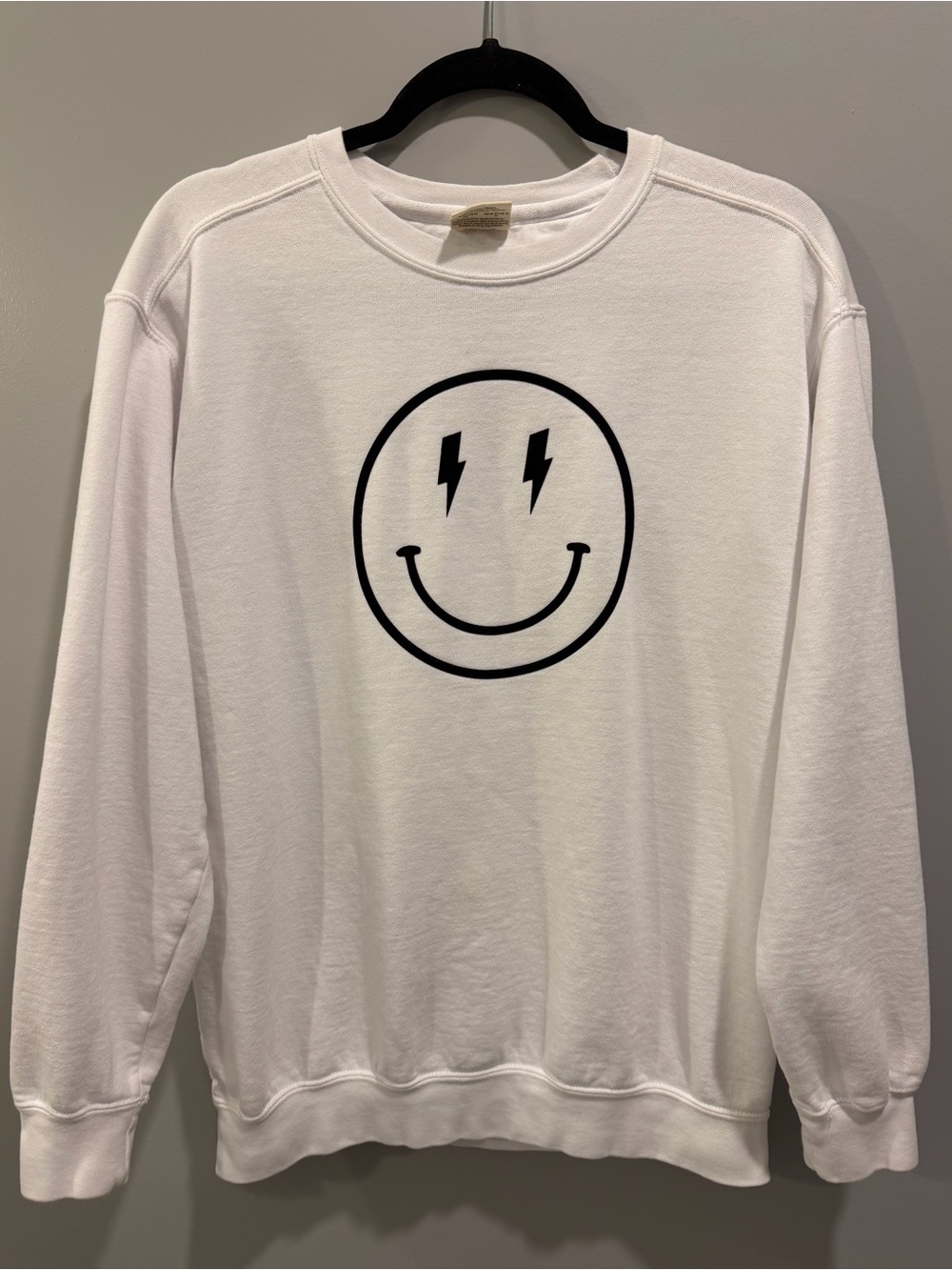 Comfort Colors Lightning Smiley Face Crewneck Sweatshirt White Size M